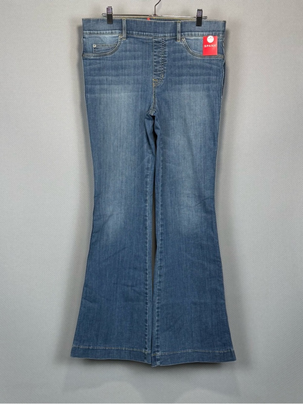 Spanx Jeans Women XL Petite Vintage Indigo Flare Pull On High Rise Stretch Denim